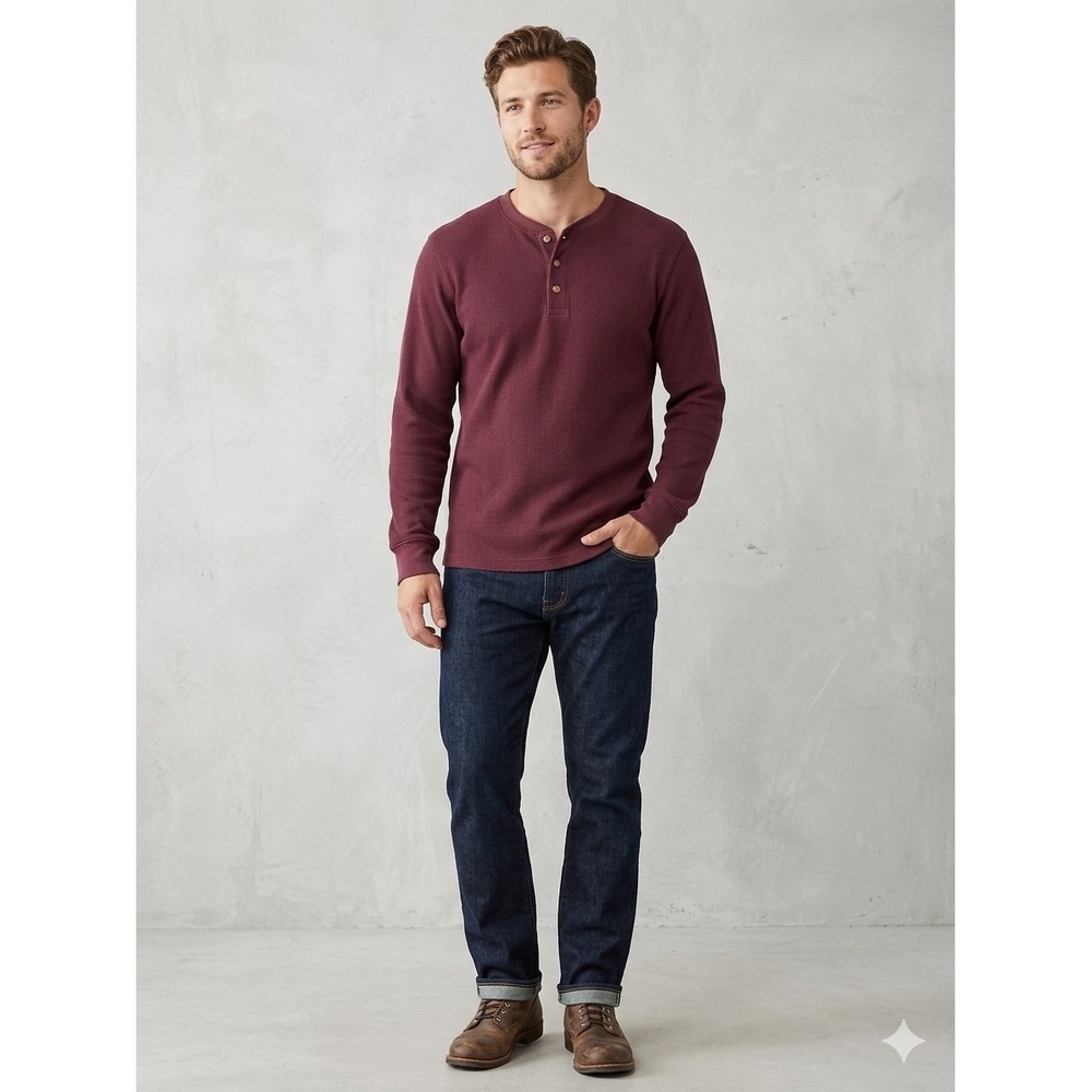 LL Bean Henley Shirt Mens L Waffle Knit Long Sleeve Tee Outdoor Grunge Cabin - Picture 1 of 6